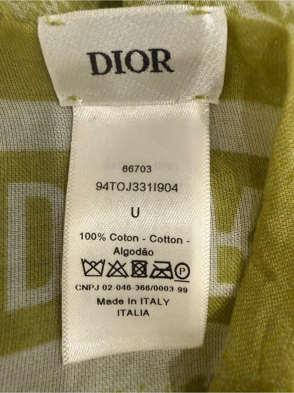 Dior Dioriviera Toile de Jouy Green Cotton Pareo Shawl Scarf 53”x53” NEW